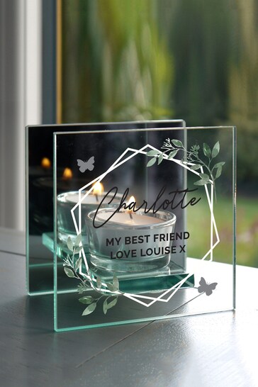 Personalised Botanical Mirrored Glass Tea Light Candle Holder by PMC