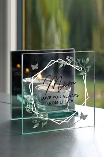 Personalised Botanical Mirrored Glass Tea Light Candle Holder by PMC