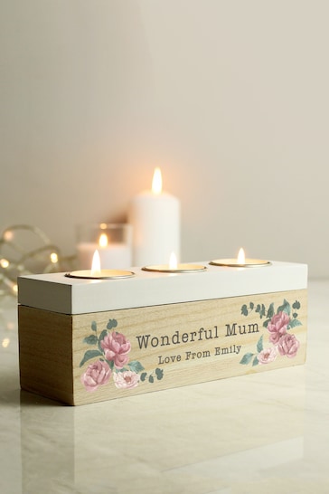 Personalised Floral Watercolour Triple Tealight Box by PMC