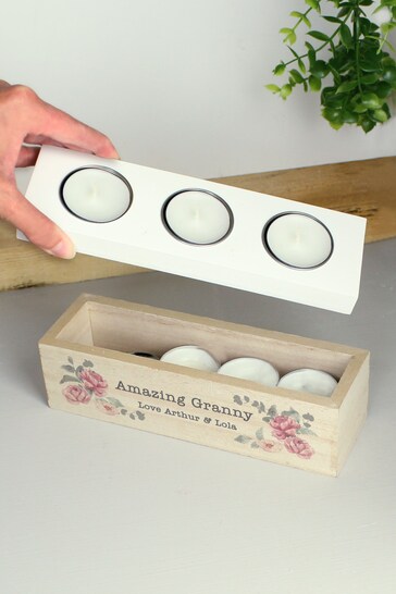 Personalised Floral Watercolour Triple Tealight Box by PMC