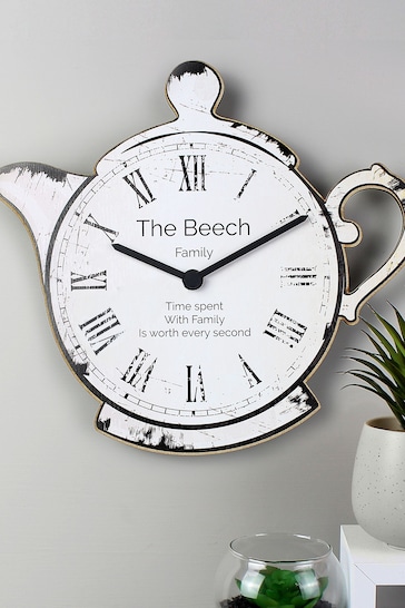 Personalised Teapot Shape Wooden Clock by PMC