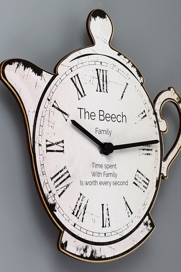 Personalised Teapot Shape Wooden Clock by PMC