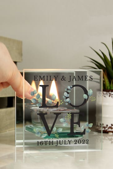 Personalised Botanical Mirrored Glass Tea Light Holder by PMC