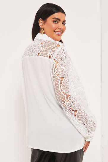 Lipsy White Curve Placed Lace Long Sleeve Shirt