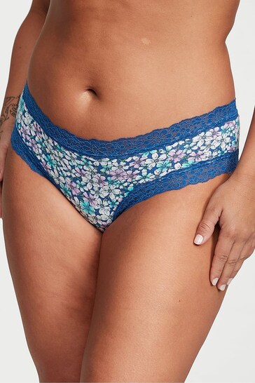 Victoria's Secret Blue Cherry Blossoms Lace Waist Cheeky Knickers