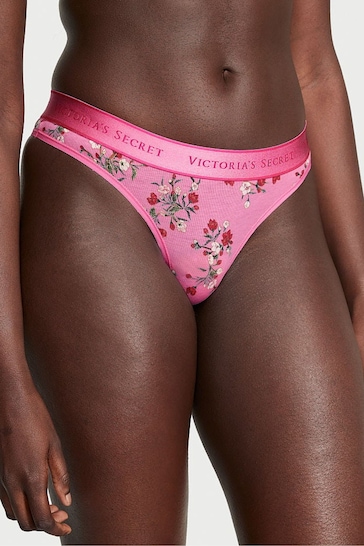 Victoria's Secret Hollywood Pink Blossoms Thong Logo Knickers
