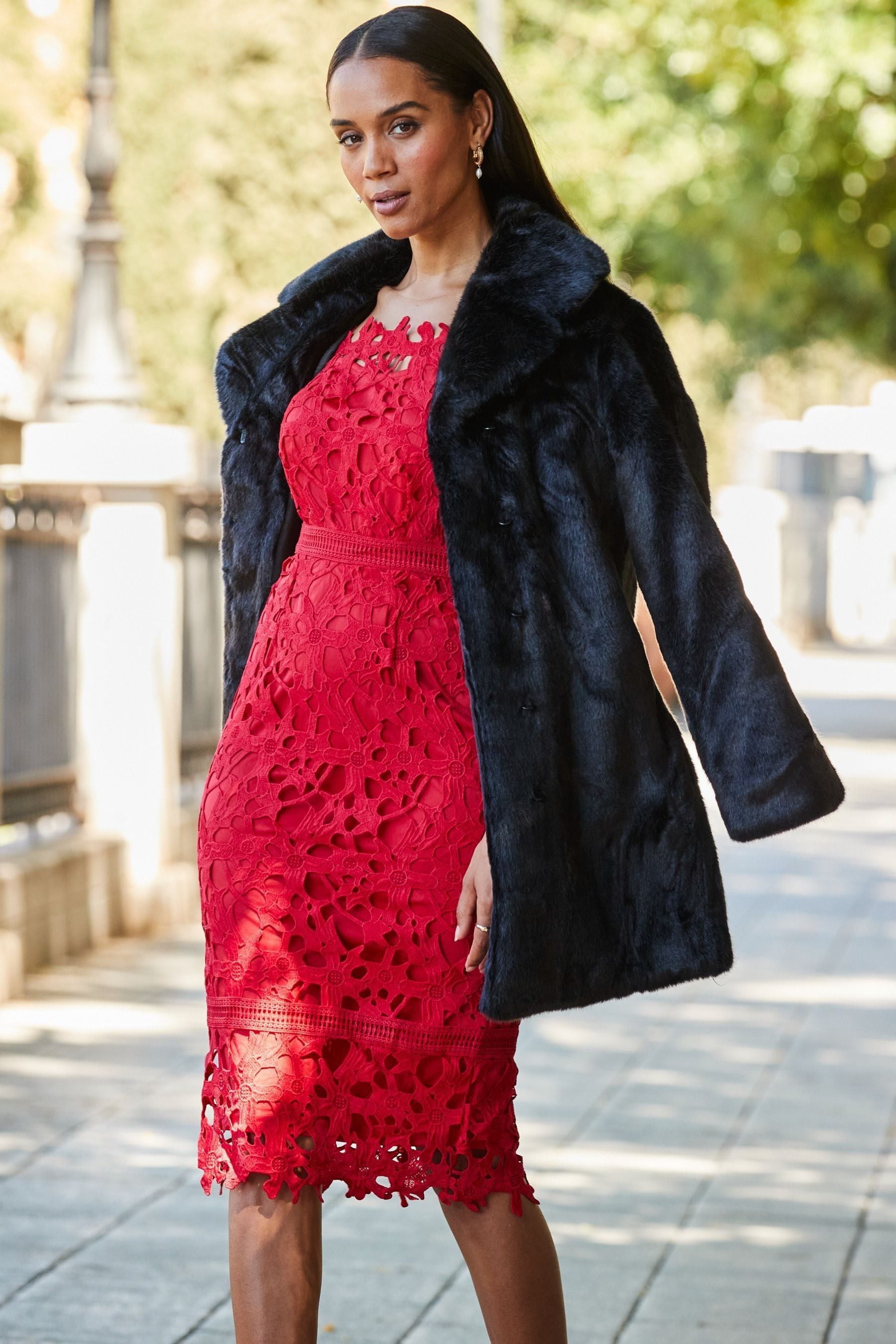 Bardot red lace dress cheap