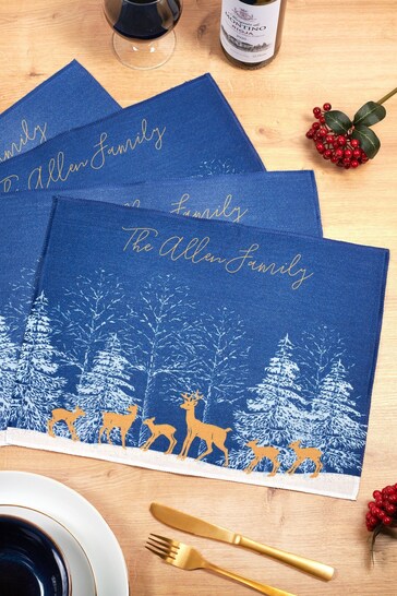 Personalised Linen Feel Family Deer Christmas Placemats by Oakdene