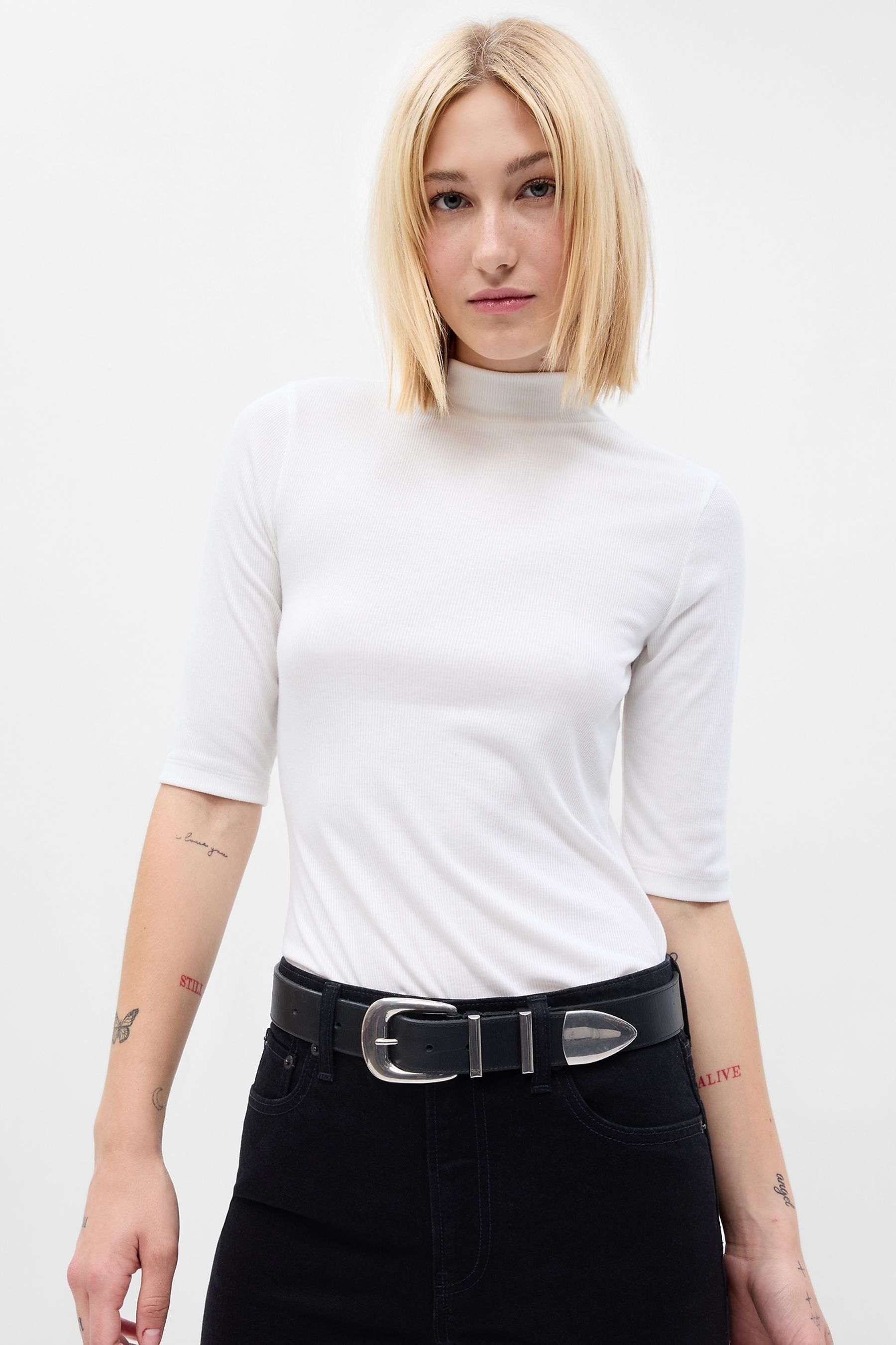 Buy Gap White Ribbed Mock Neck T Shirt from the Next UK online shop