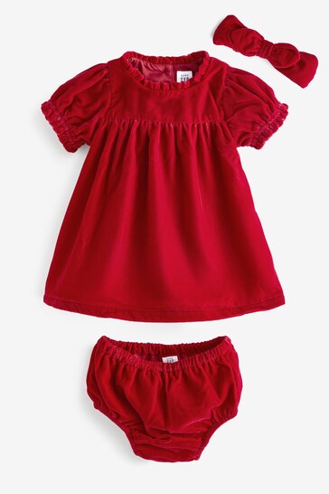 Gap Red Velevet Short Sleeve Round Neck Baby Dress Set