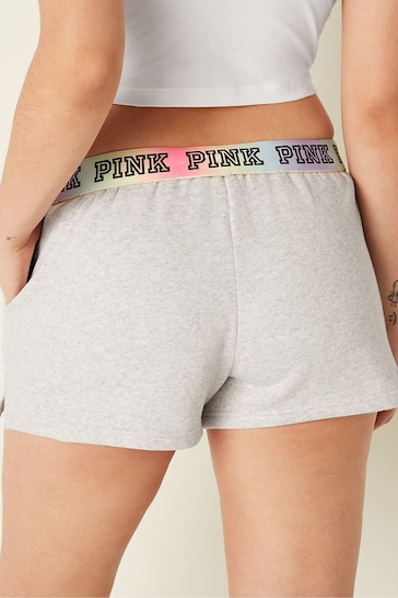 Victoria's Secret PINK Heather Stone Grey Rainbow Foldover Sweat Shorts