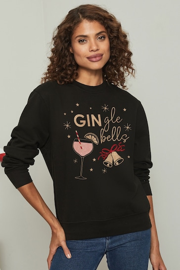 Lipsy Black Christmas Gin Jingle Bells Women's Sweatshirt