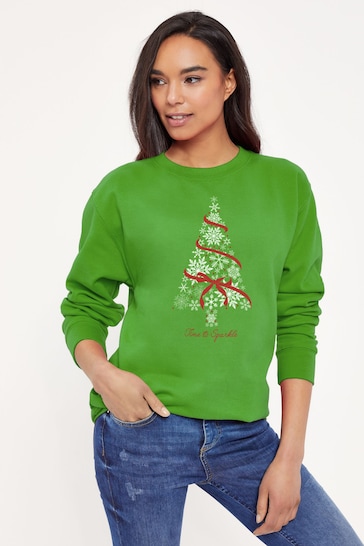 Lipsy Kelly Green White Christmas Tree Ribbon Women's Sweatshirt