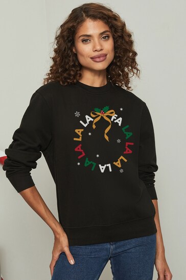 Lipsy Black Fa La La Christmas Wreath Women's Sweatshirt