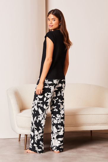 Lipsy Black/White Jersey Short Sleeve Trousers Pyjamas