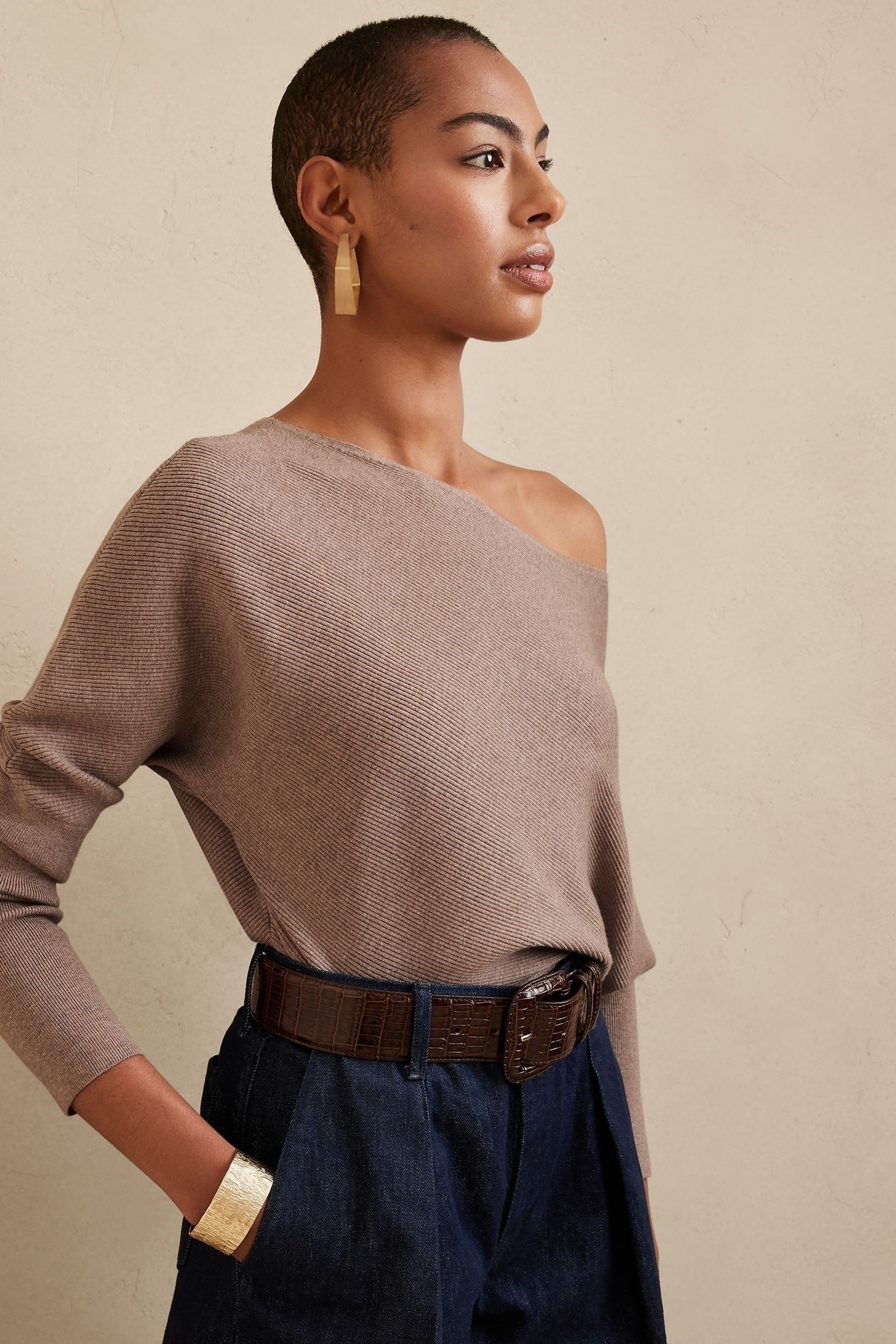 Beige off the shoulder sweater new arrivals