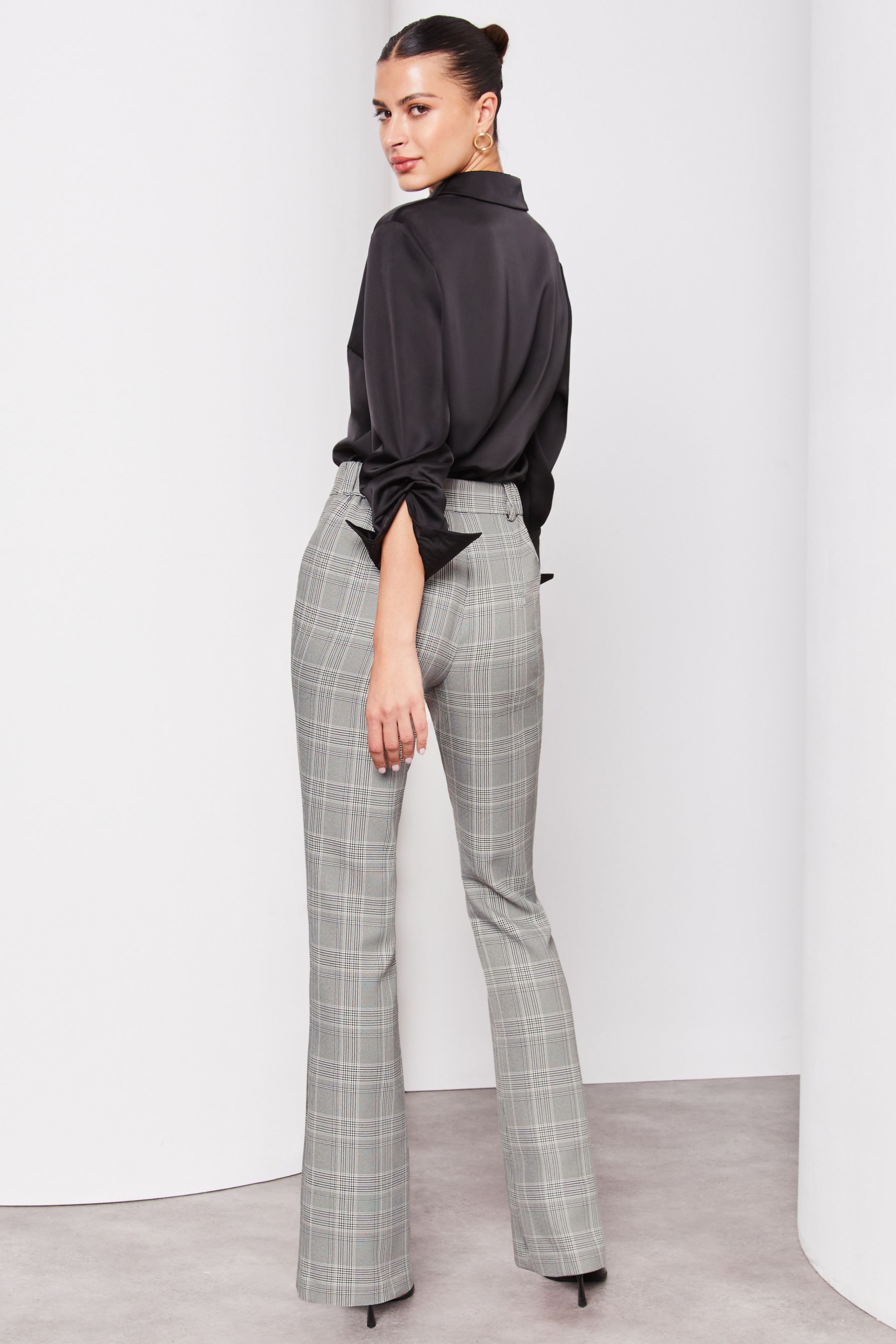Buy Lipsy Black Grey Check Smart Bootleg Kick Flare Trousers from