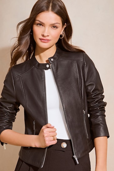 Buy Lipsy Black Collarless Leather Jacket from the Next UK online shop