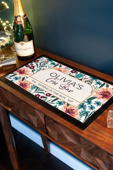 Personalised Floral Gin Bar Mat by Treat Republic
