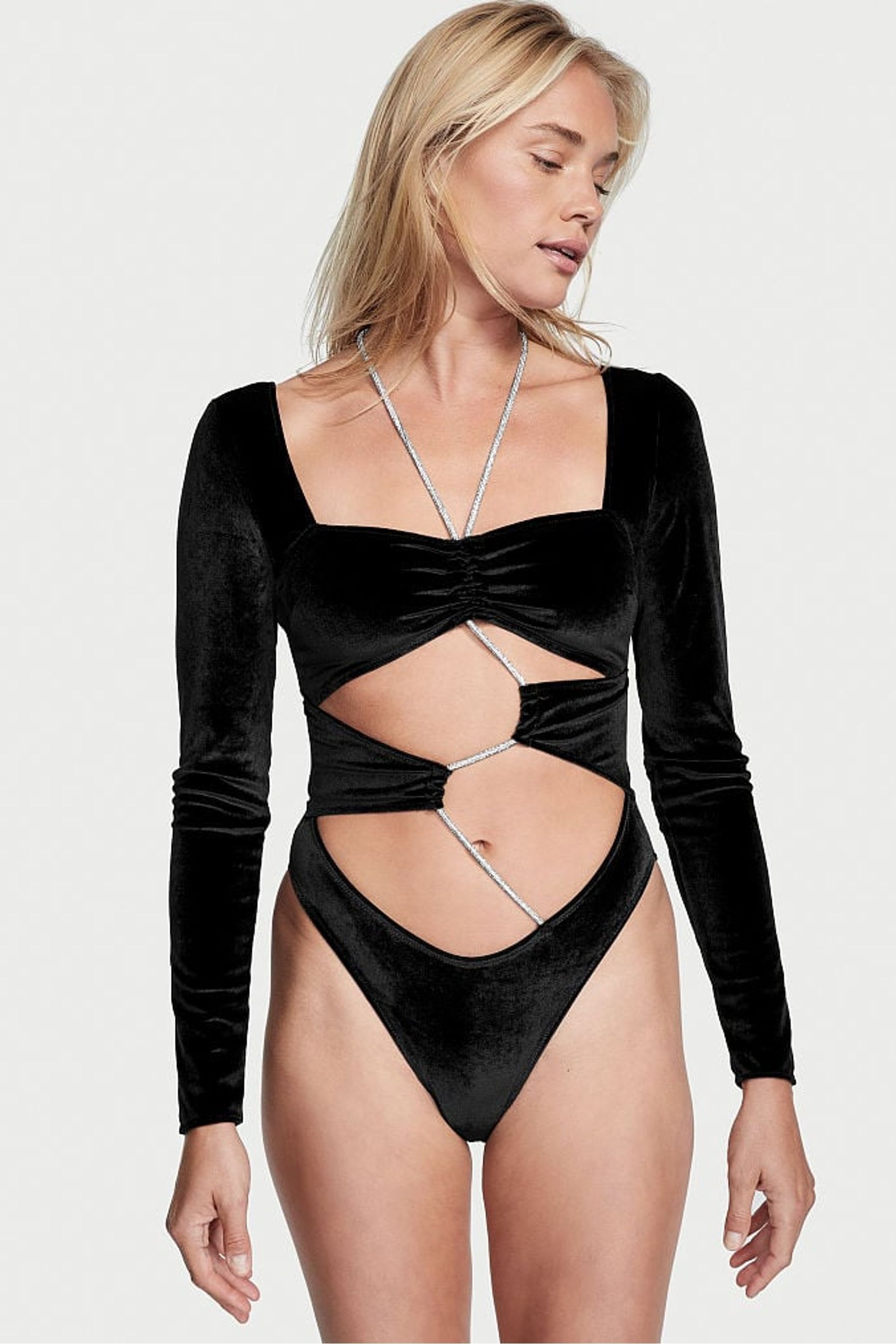 Black velvet cheap bodysuit long sleeve