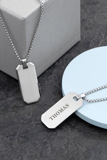 Personalised Men's Brushed Steel Dog Tag Necklace by Treat Republic