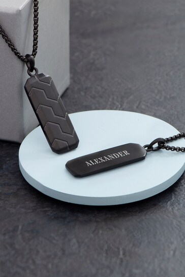 Personalised Men's Black Steel Dog Tag Necklace by Treat Republic