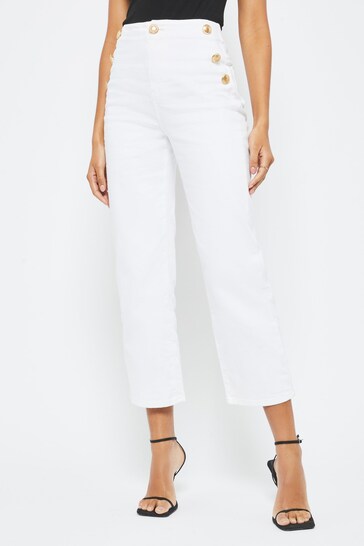 Lipsy White Military Button Detail Crop Jeans