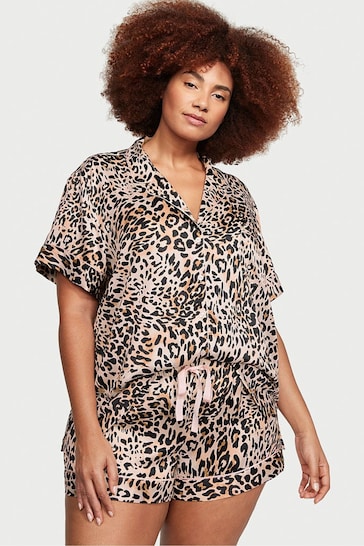 Victoria's Secret Wavy Leopard Brown Satin Short Pyjamas