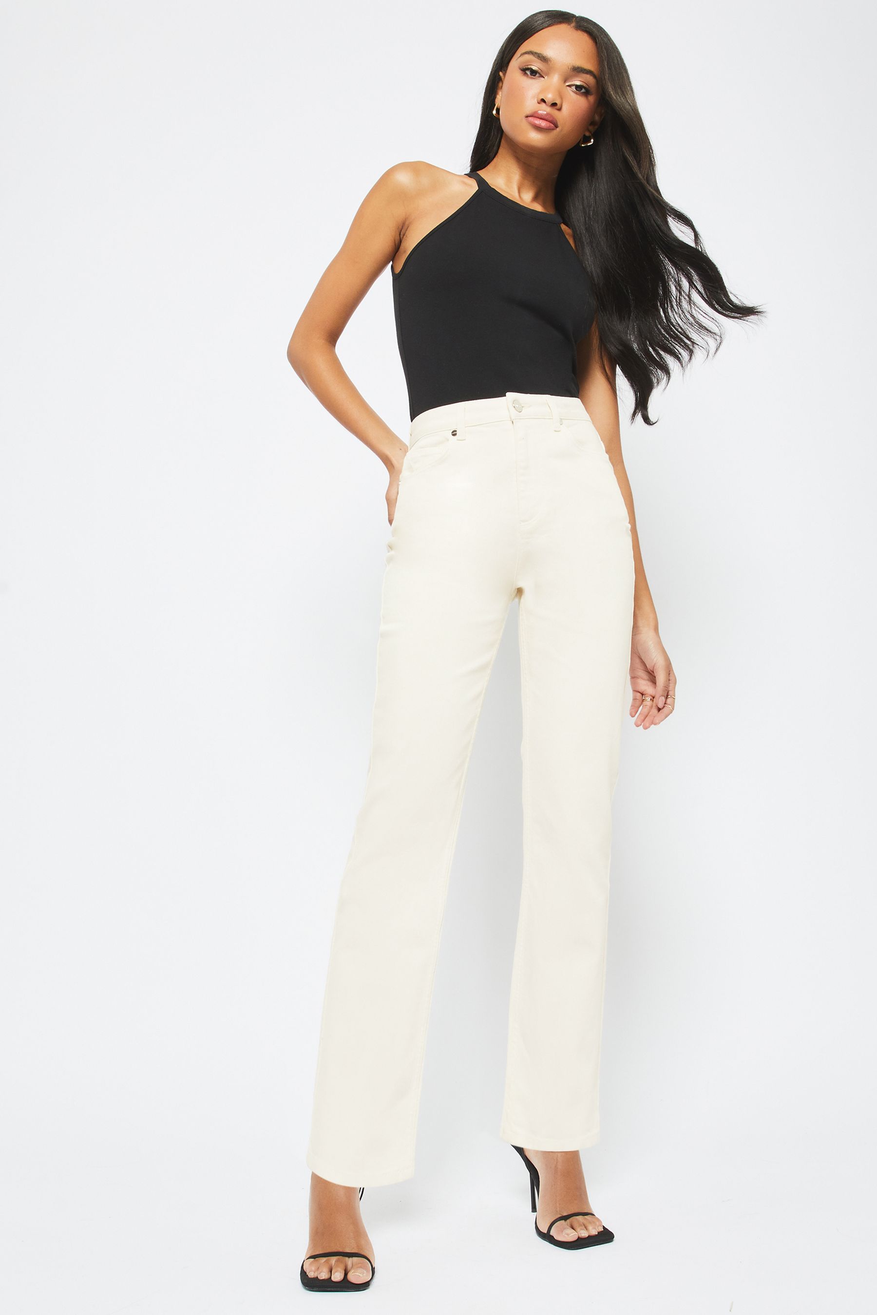 High waisted white wide leg jeans deals