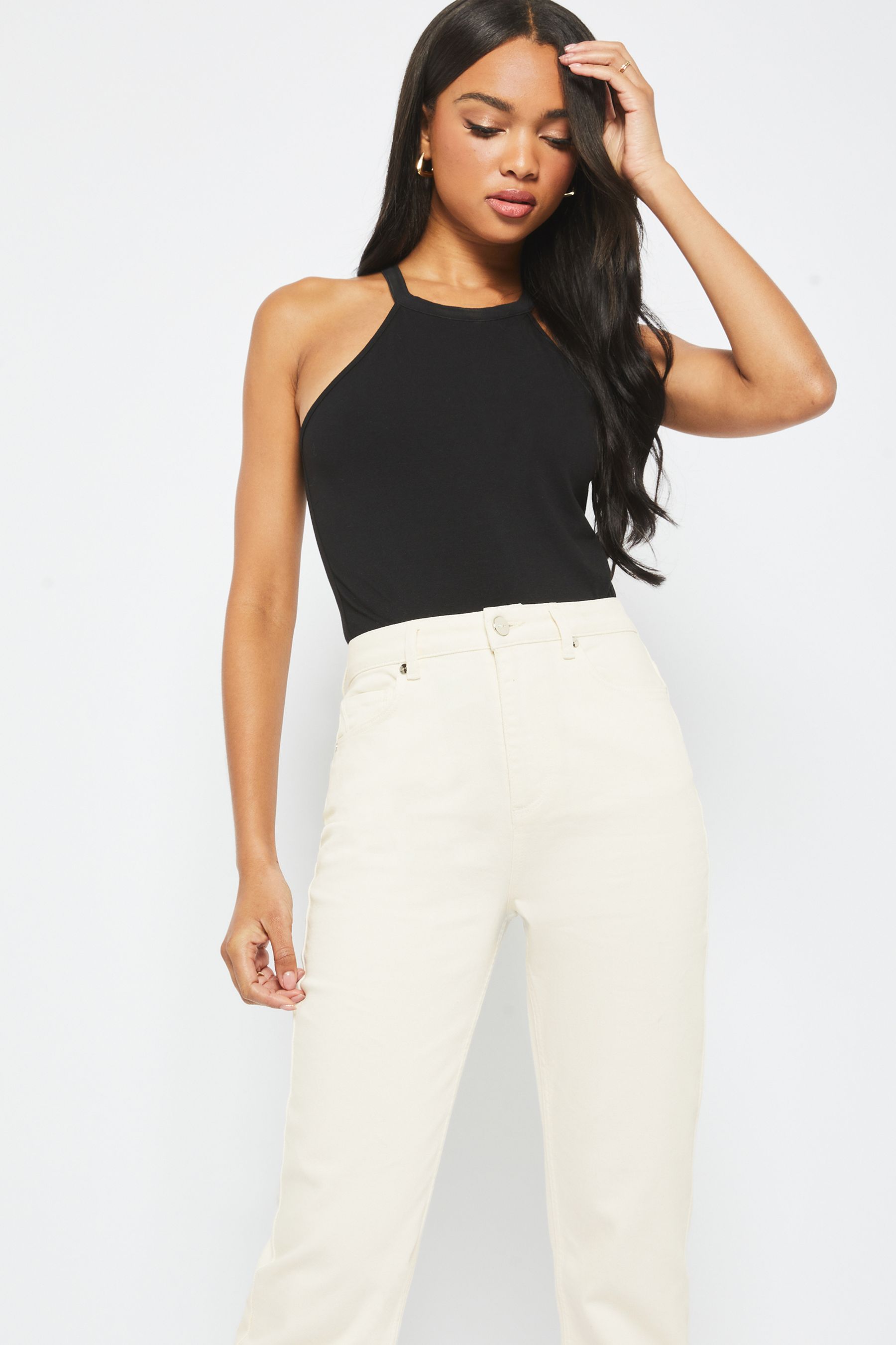 White high waisted straight best sale jeans