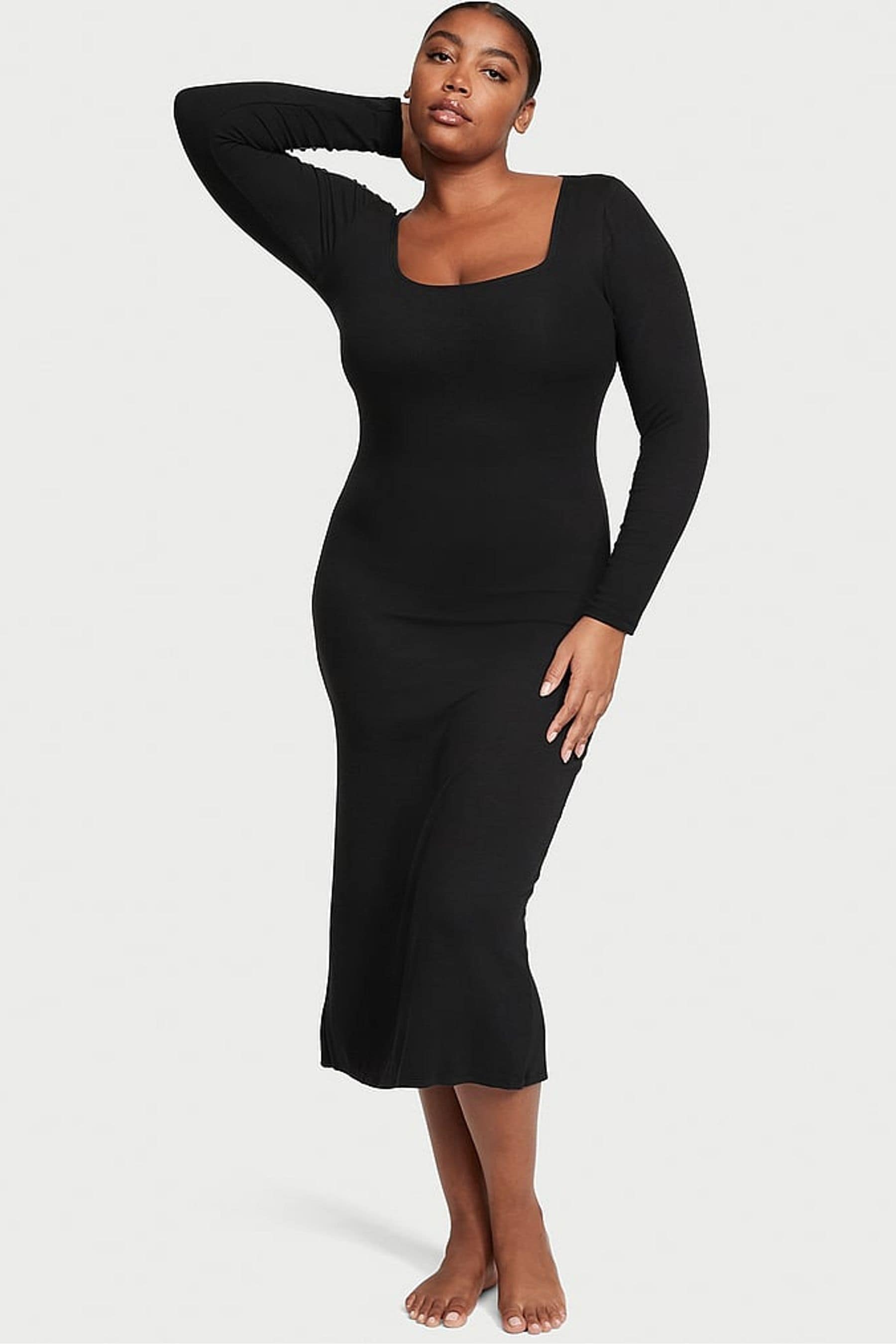 Buy Victoria s Secret Black Ribbed Modal Long Slip Dress from the Next UK online shop