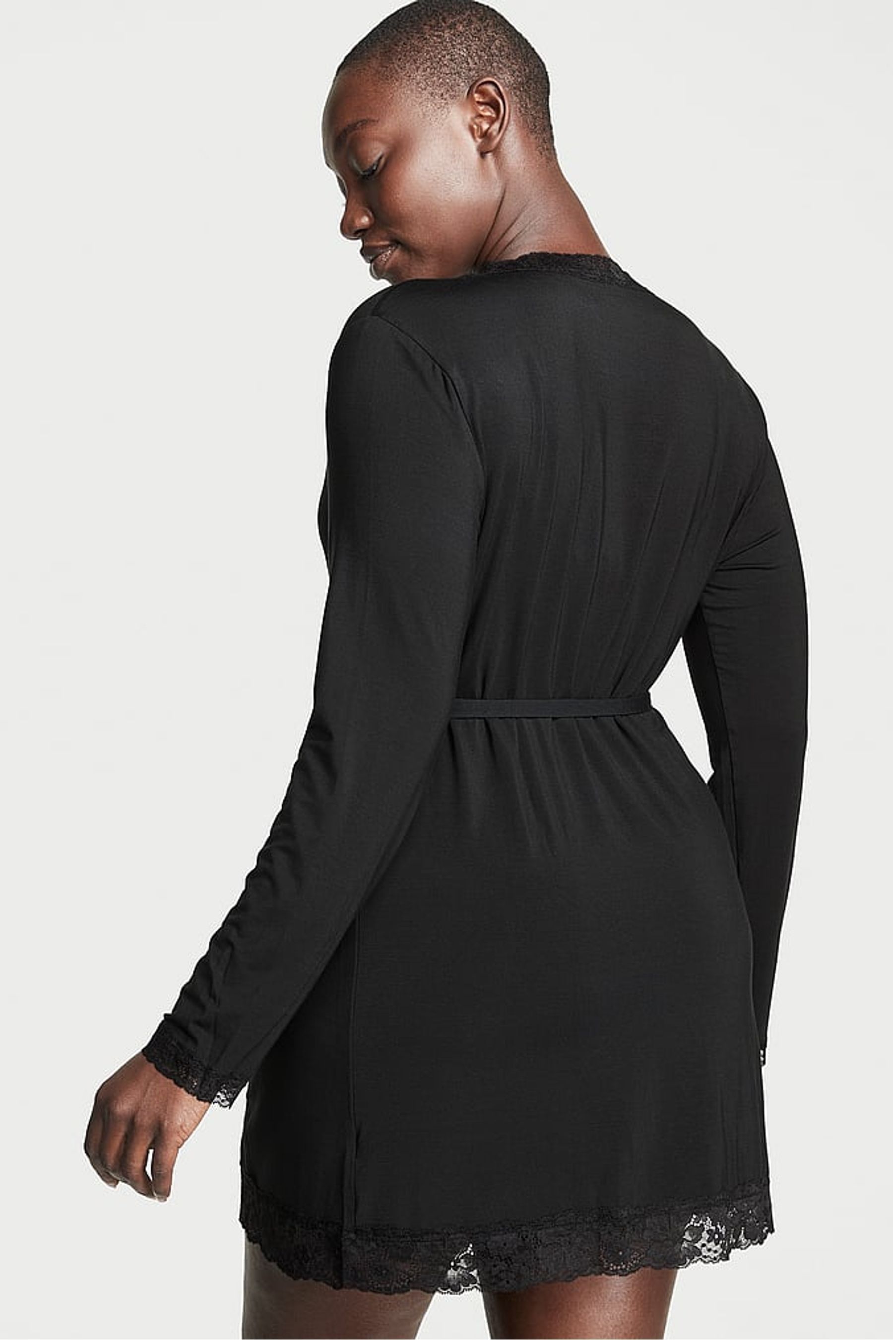Buy Victoria s Secret Black Modal Lace Trim Robe from the Next UK online shop