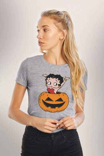 All + Every Grey Marl Betty Boop Halloween Pumpkin Women's T-Shirt