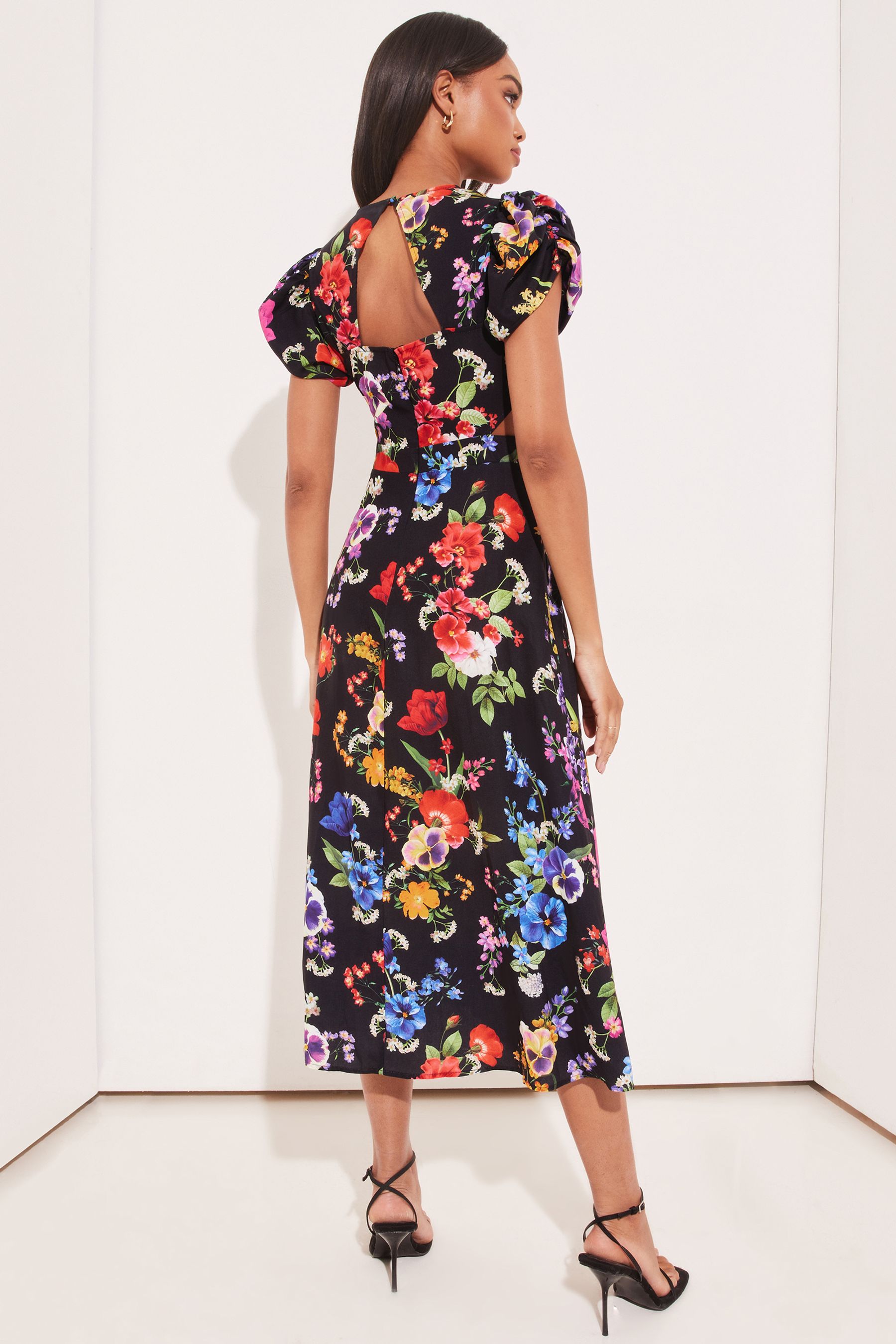 Lipsy floral button through midi hot sale dress