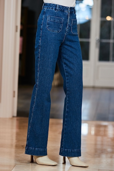 Sosandar Blue Wide Leg Pocket Detail Jeans