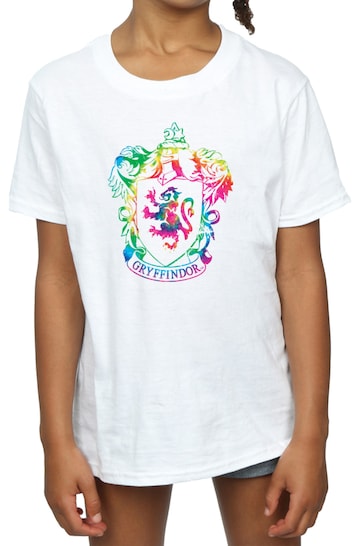 Brands In White Harry Potter Gryffindor Crest Tie Dye Infill Girls White T-Shirt