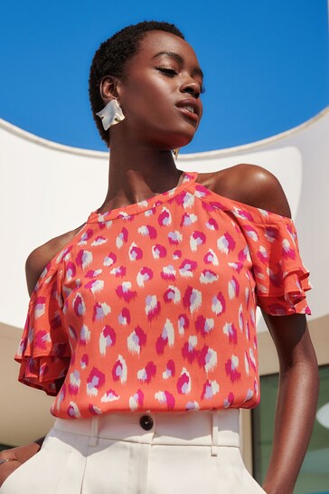 Buy Love u0026 Roses Halter Neck Cold Shoulder Flutter Sleeve Top from the Next  UK online shop