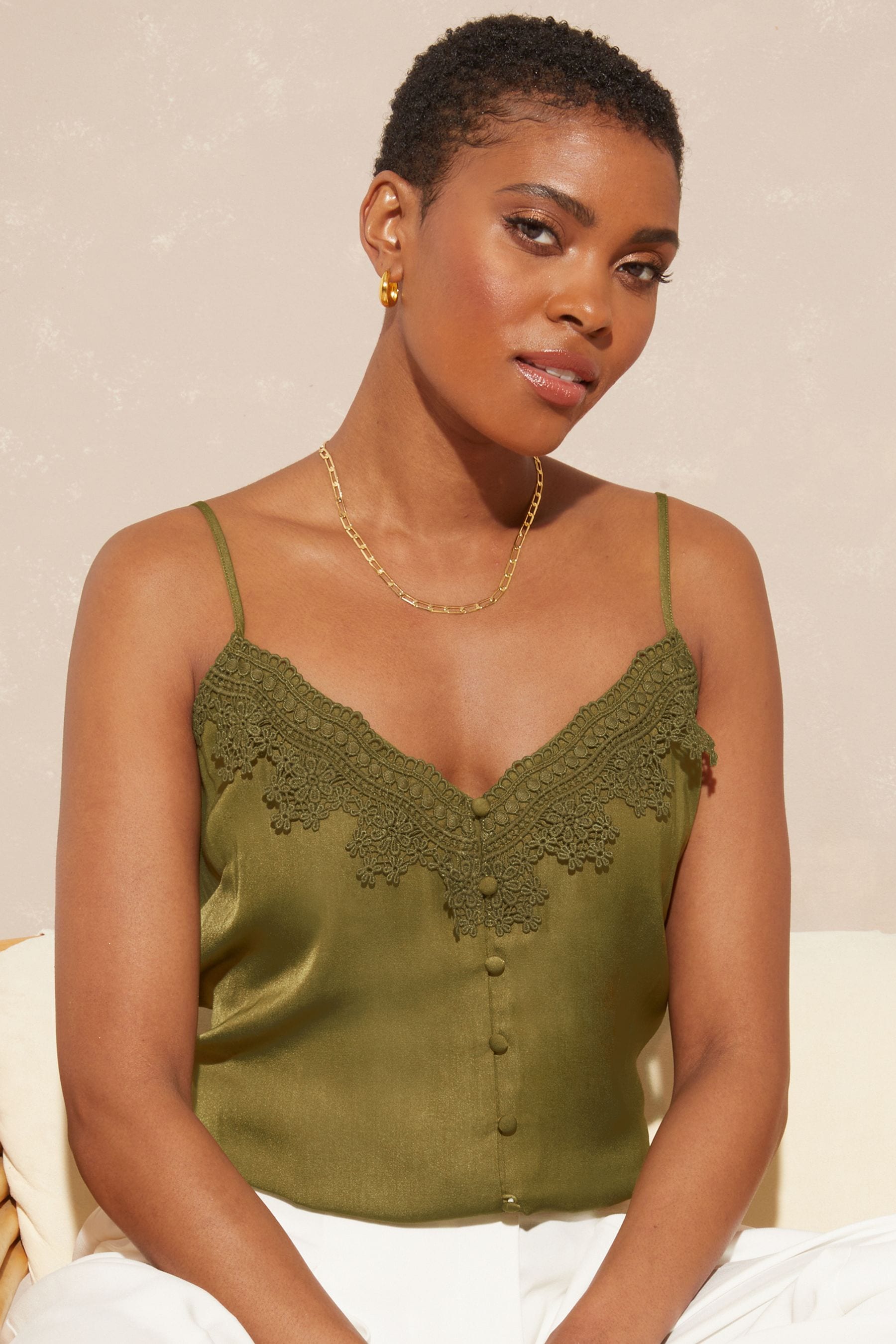 Khaki top lace cami