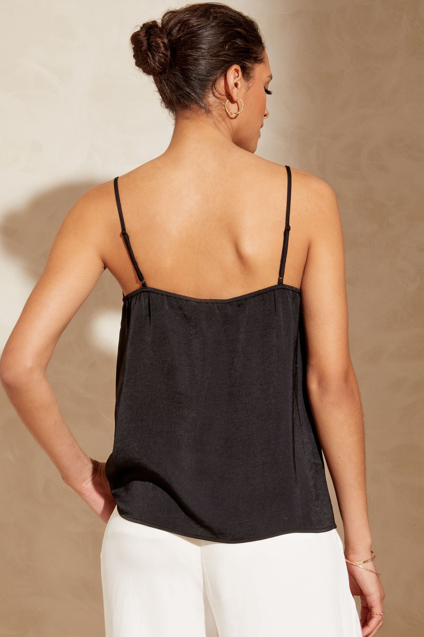 Love Roses Black Lace Trim V Neck Cami Vest Top