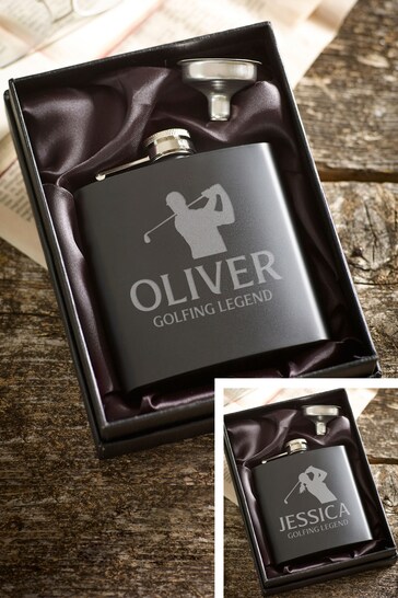 Personalised Male/Female Golf Silhouette Hip Flask by Loveabode