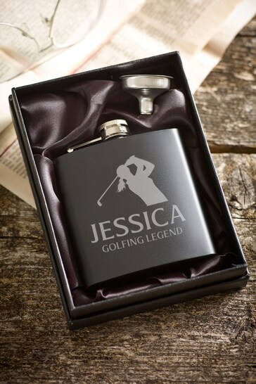 Personalised Male/Female Golf Silhouette Hip Flask by Loveabode