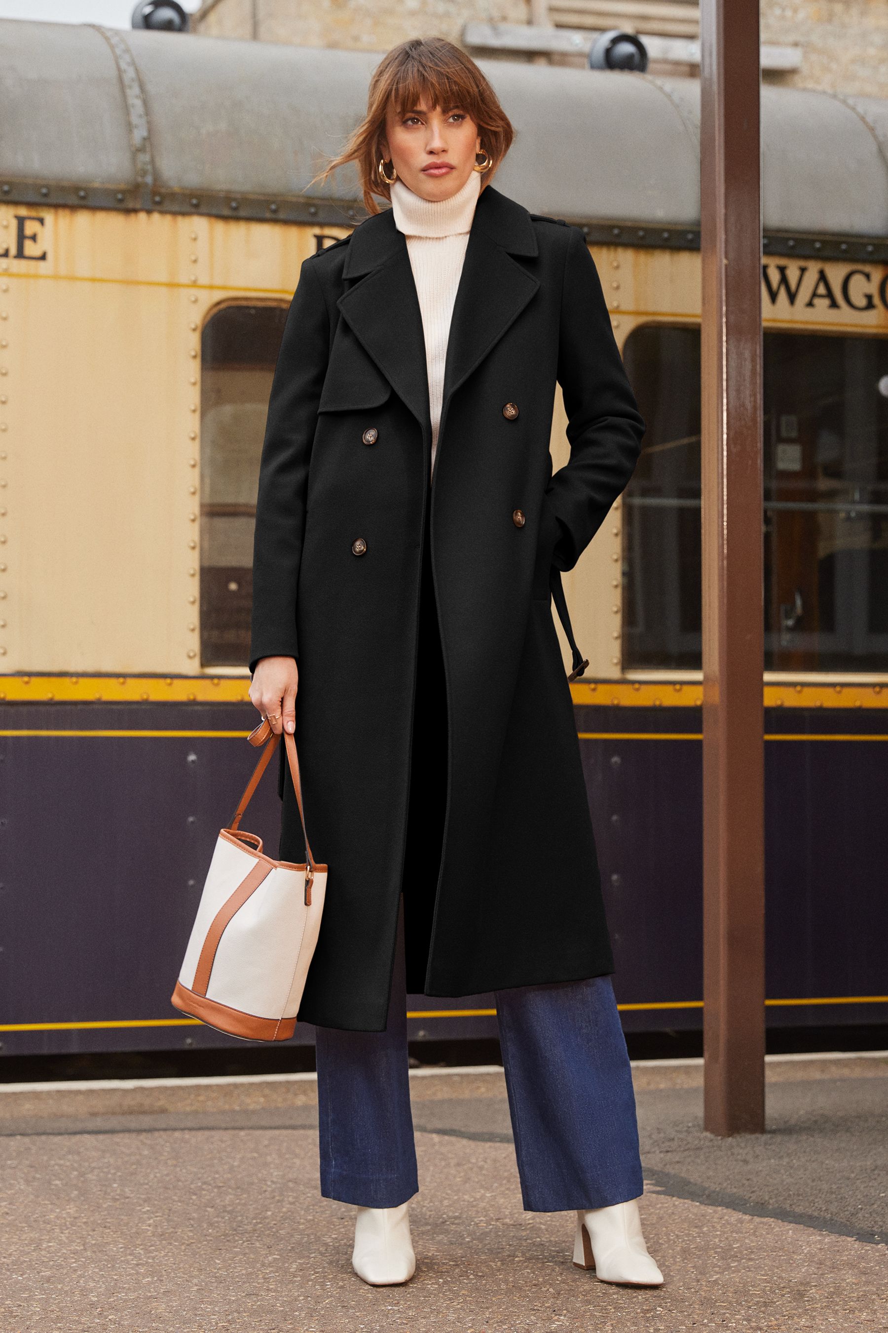 Single breasted black trench on sale coat