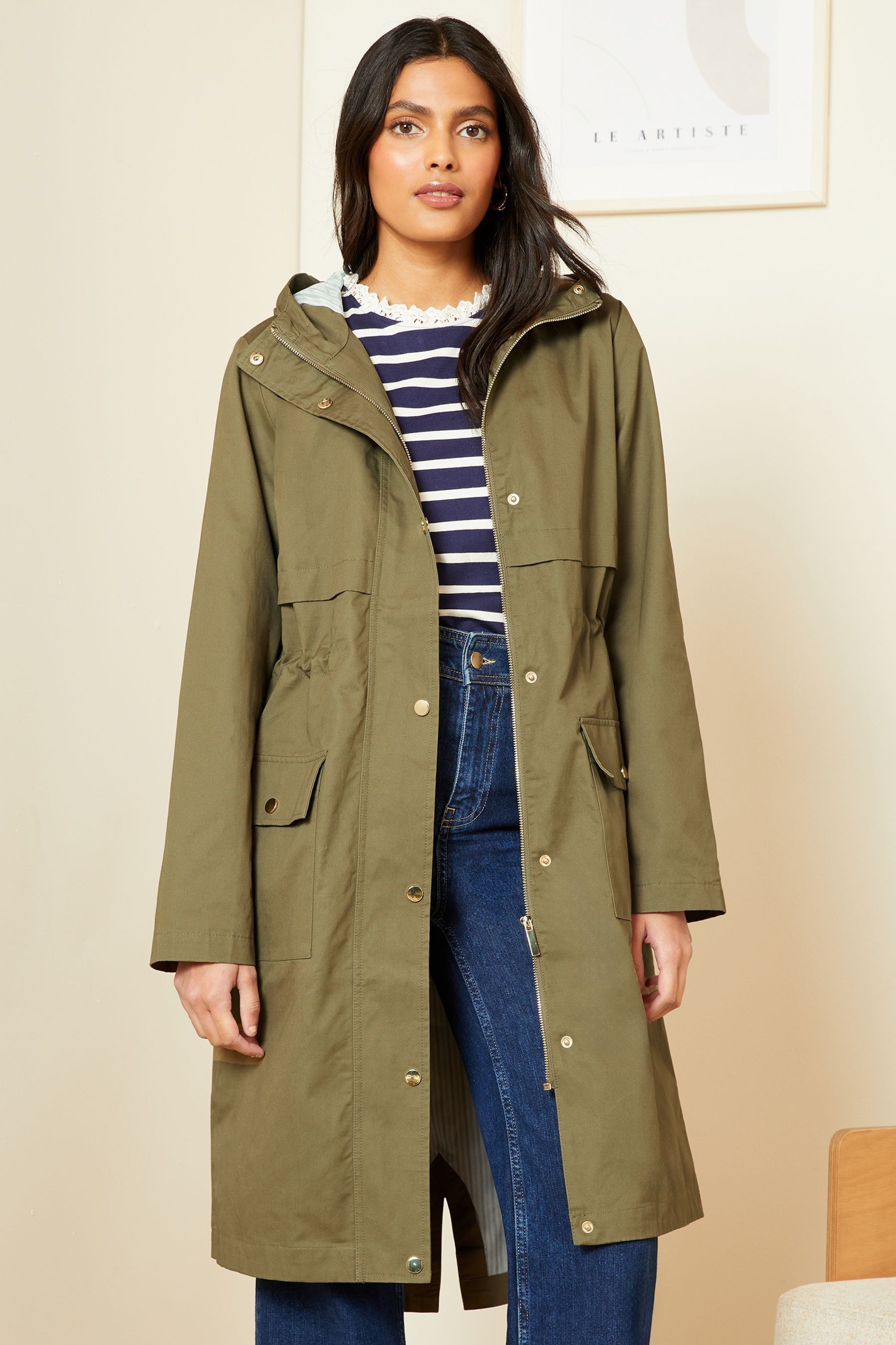 Love & Roses Khaki Green Shower Resistant Parka Rain Coat