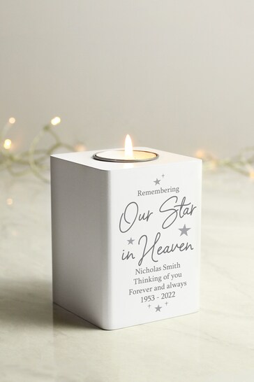 Personalised Our Star In Heaven White Wooden Tea Light Holder by PMC