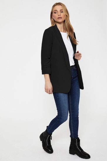 Pieces Black Petite Relaxed Ruched Sleeve Workwear Blazer