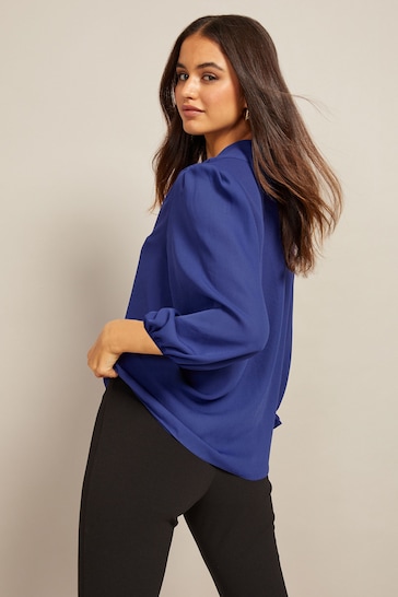 Friends Like These Blue V Neck Bow Front 3/4 Sleeve Blouse