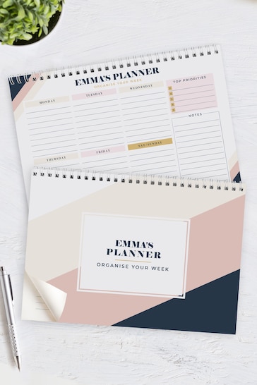 Personalised Free Text Navy & Blush A4 Desk Planner by PMC