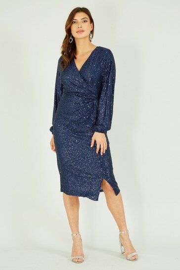 next.co.uk | Yumi Sequin Long Sleeve Ruched Wrap Dress