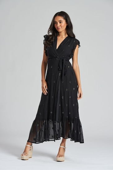 South Beach Black Sequin Detail Midi Dress