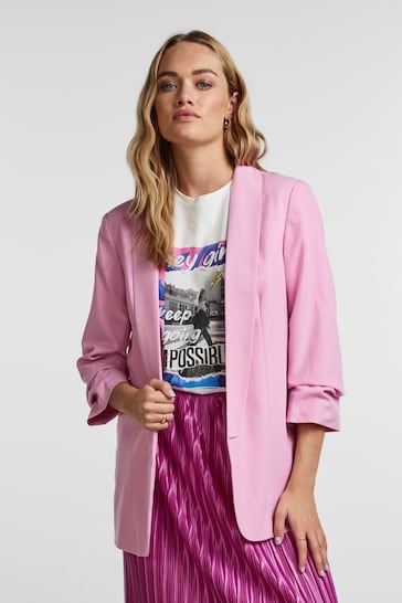 Pieces Pastel Pink Relaxed Ruched Sleeve Workwear Blazer